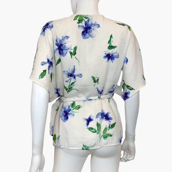 NWT COLLECTIVE CONCEPTS Semi-Sheer Floral Wrap Blouse (Ivory | Size S) - Picture 5 of 10